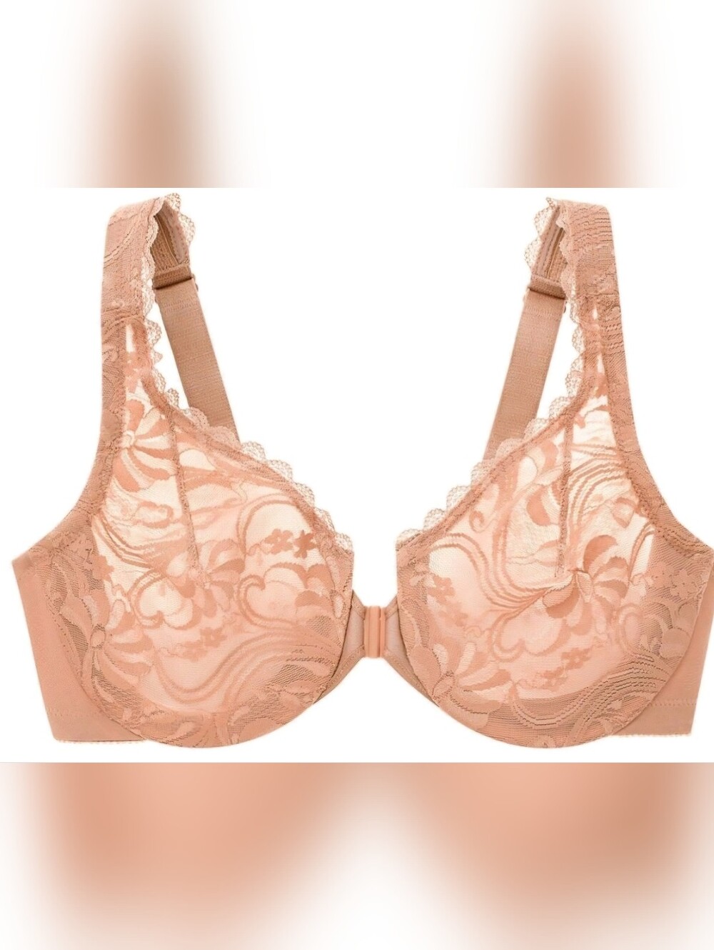 Glamorise Floral Lace Front-Closure Bra in Peach